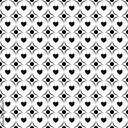 Heart black and circle seamless pattern