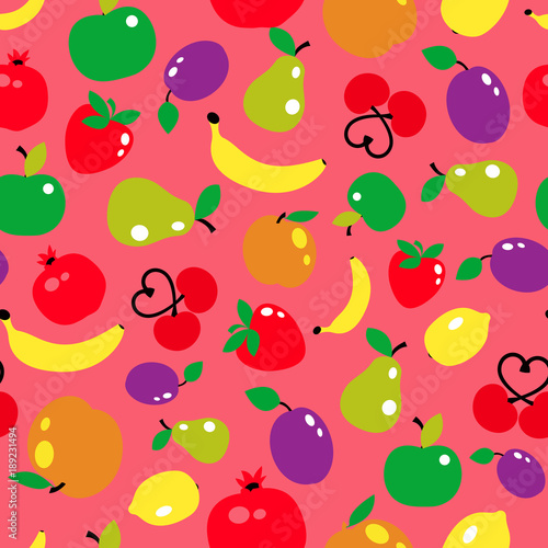 Fototapeta Naklejka Na Ścianę i Meble -  Vector seamless pattern of color fruits