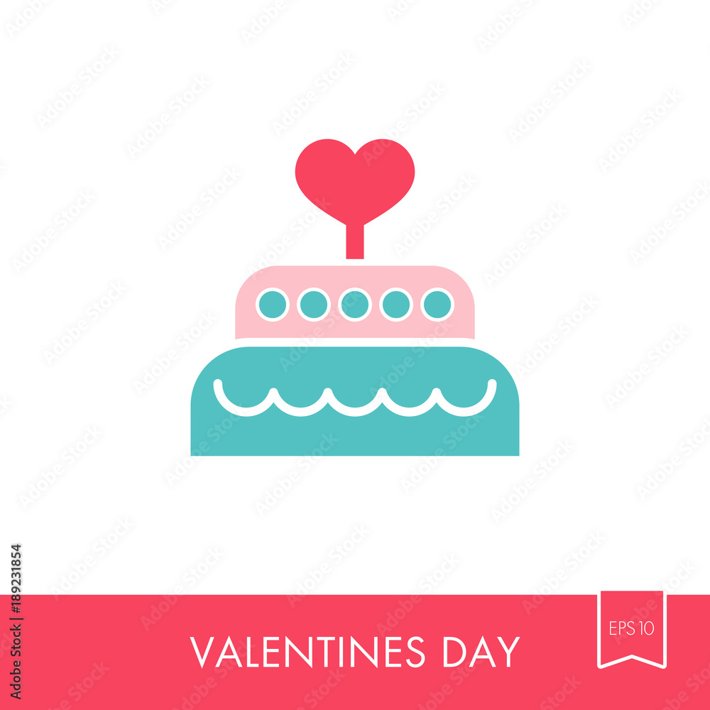 Wedding cake dessert with heart vector icon Wedding cake dessert with heart vector icon