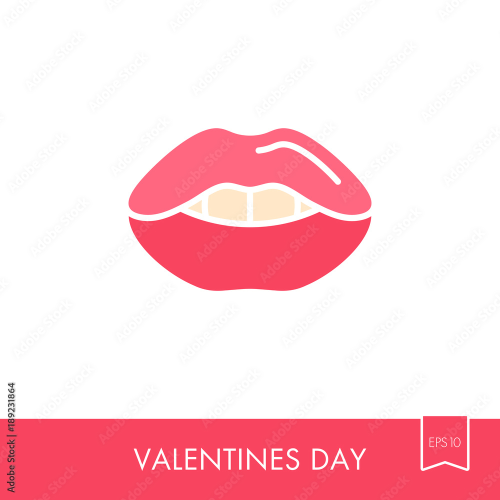 Woman lips icon. Female mouth shape with teeth Woman lips icon. Female mouth shape with teeth