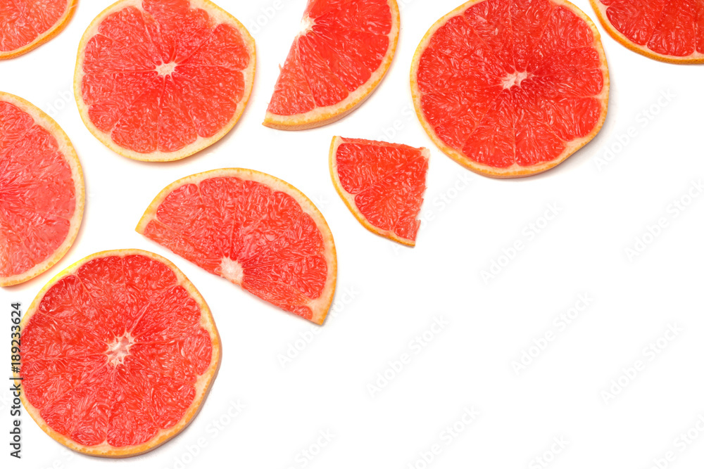 healthy food. sliced grapefruit isolated on white background top view healthy food. sliced grapefruit isolated on white background top view