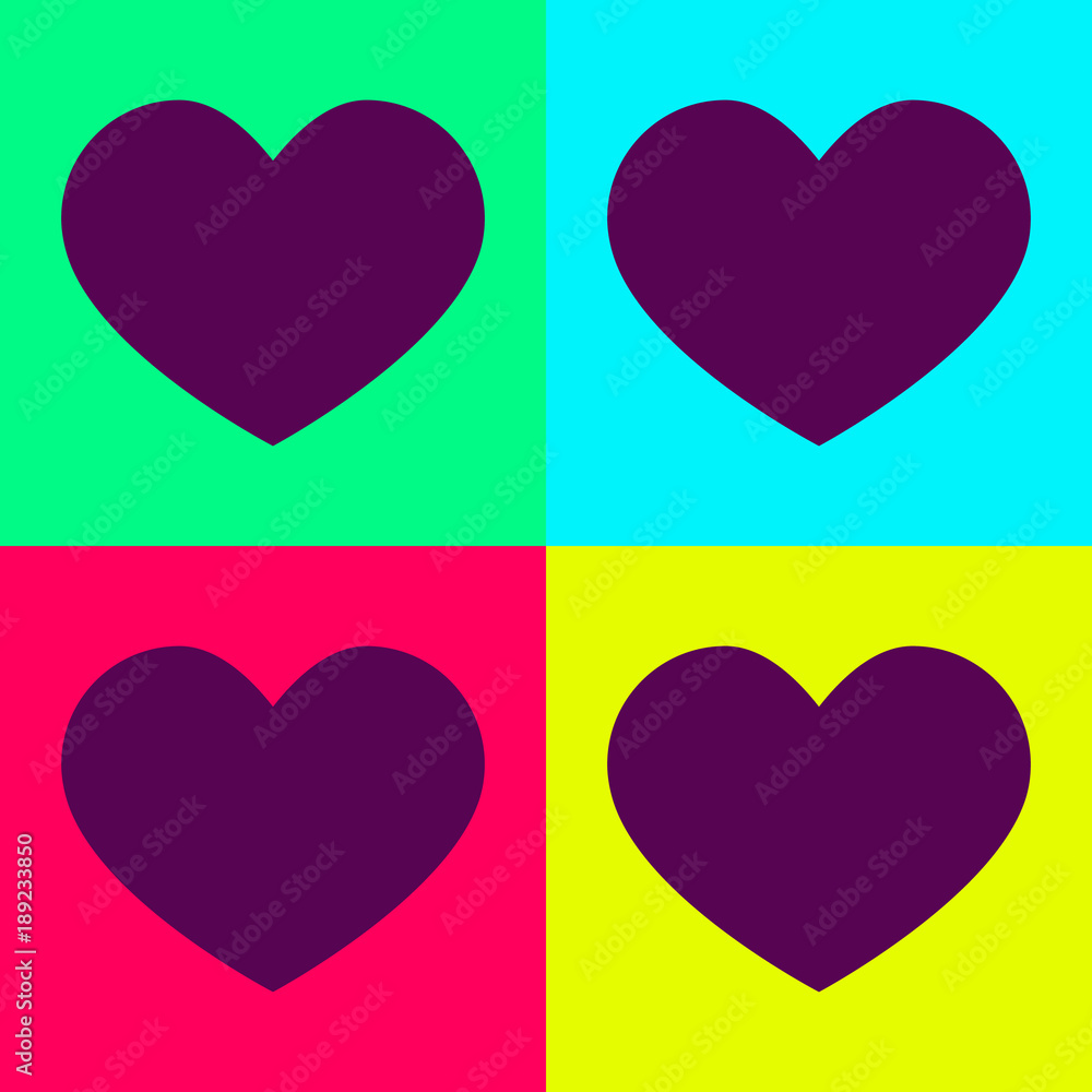 a set of hearts in bright colors. Retro or vintage style