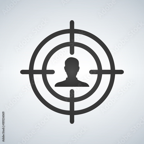 Sniper scope crosshair aiming man, vector illustration