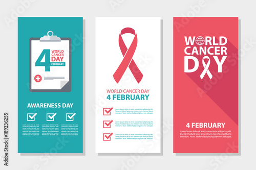 World Cancer Day, 4 february awareness day flyers set. Vector illustration.