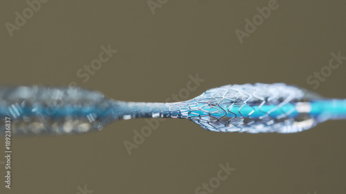 Test of a medical stent. Mesh metal nitinol self-expandable stent for endovascular surgery