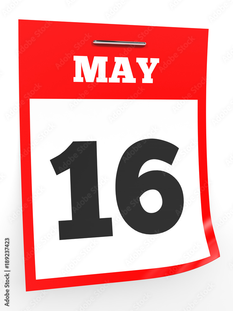 Fototapeta premium May 16. Calendar on white background.