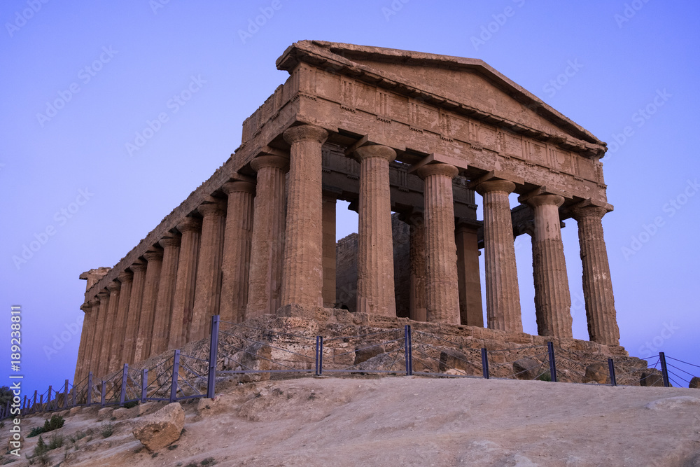 Greek Temple during sunset in Agrigento, Sicily