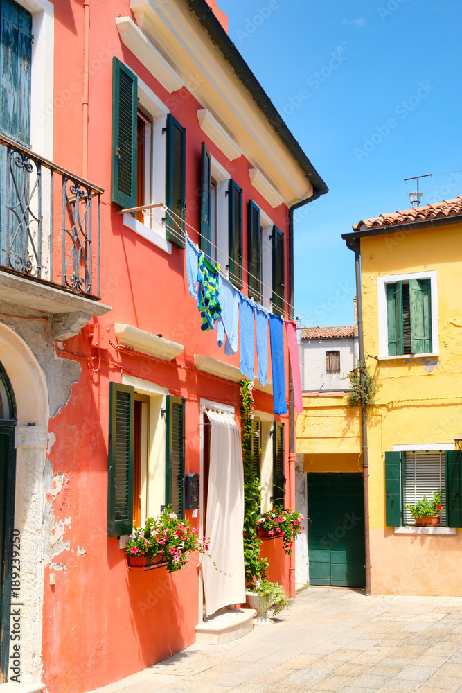 Colorful houses on the island of Burano near Venice