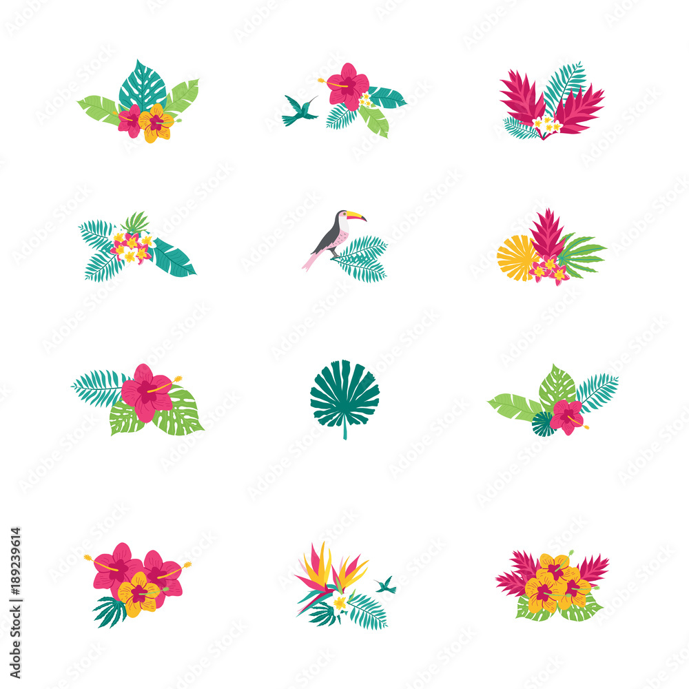 Floral paradise hand drawn tropical bouquets