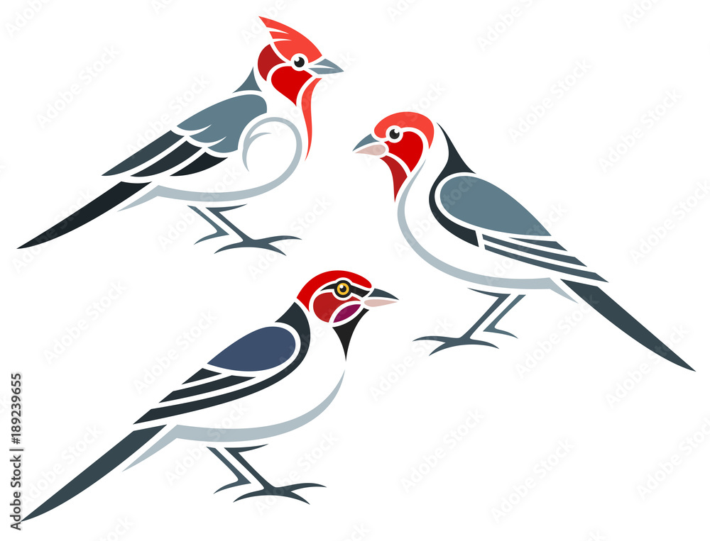 Fototapeta premium Stylized Birds - Red-headed Cardinals