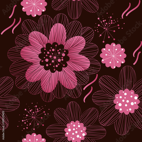 Floral seamless pattern with big stylized flowers