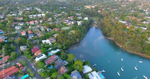Aerial of houses on water front