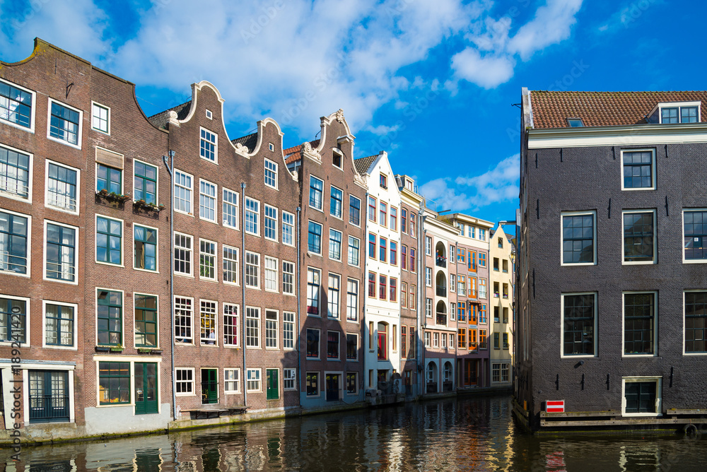 Traditional dutch medieval buildings in Amsterdam