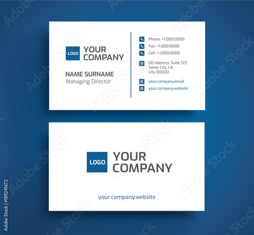 Stylish business card - blue and white color minimalist design - template vector