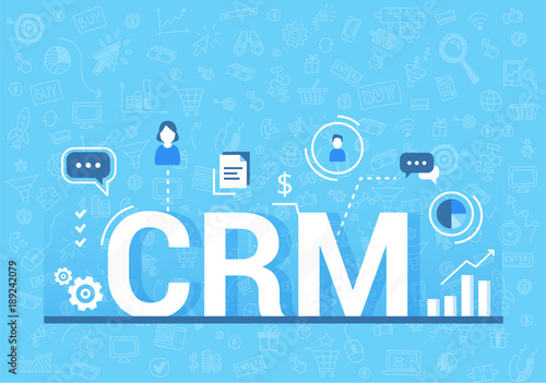 Organization of data on work with clients, CRM concept. Customer Relationship Management vector illustration.