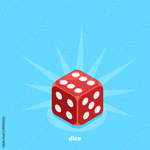 red dice on a blue background, isometric image