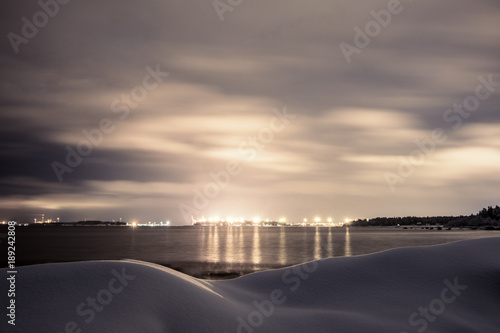 Sea and port in winter, long exposure