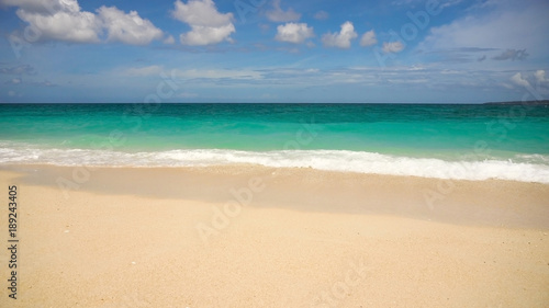 Beach, sea, sand,wave. Tropical beach, blue sky, clouds. Seascape ocean and beautiful beach paradise.Philippines Boracay Travel concept