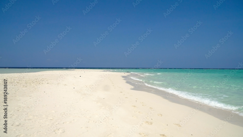 Beach, sea, sand,wave. Tropical beach, blue sky, clouds. Seascape ocean and beautiful beach paradise Philippines Travel concept