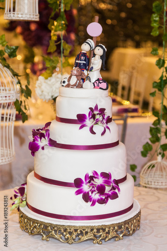 decorated wedding cake in the event room