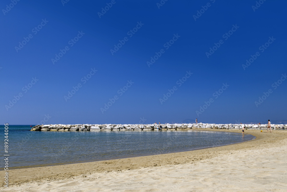 Morning seascape ,The beach in the morning sunshine. Minimalism. Summer landscape.Beaches of Italica.