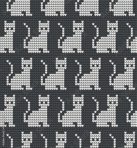 knitted seamless pattern with cats knitwear pattern on fabric