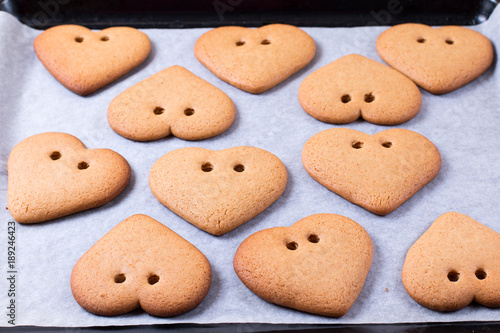 Valentine's Day. Process of cooking gingerbread. Bake sweet cake dessert concept