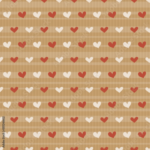 Vector seamless pattern of craft paper with translucent stripes and hearts. Valentine's Day background photo