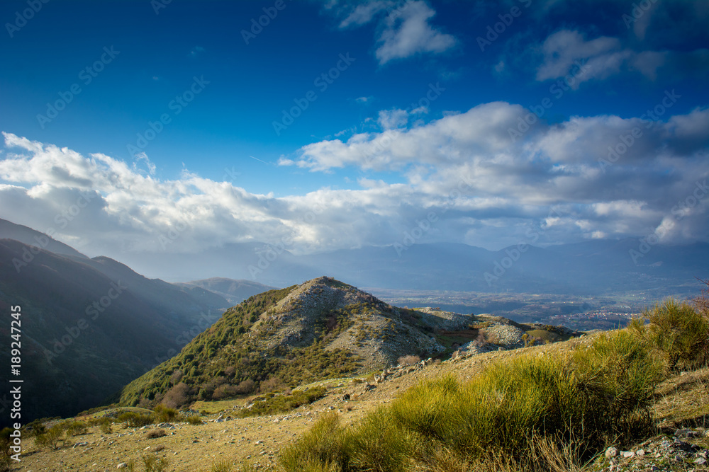 Horizontal View of the Landscape of The National Park of the Pollino On Cloudy Sky Background
