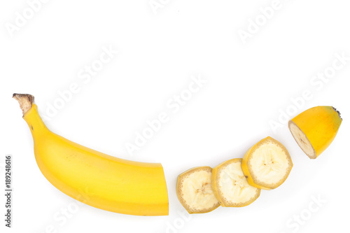 banana sliced isolated on white background with copy space for your text. Top view. Flat lay