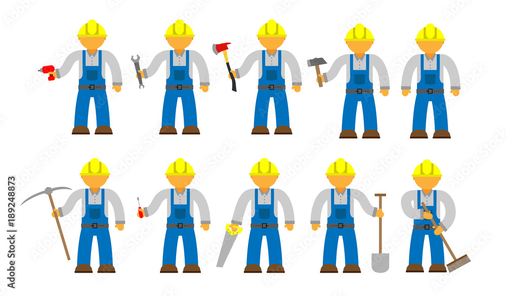 Blue collar worker. Flat illustrations set. Blue collar worker. Flat illustrations set.