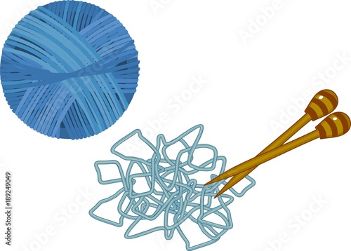 Blue yarn ball with knitting needles