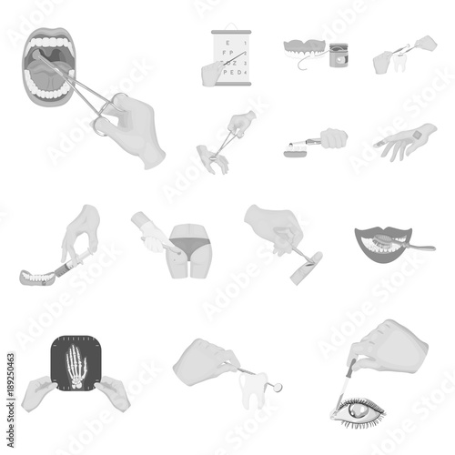 Manipulation by hands monochrome icons in set collection for design. Hand movement in medicine vector symbol stock web illustration.