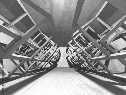 Dark concrete empty room. Modern architecture design