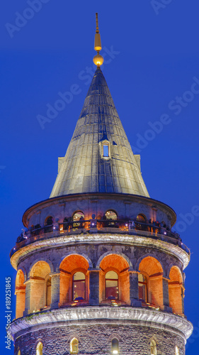 Shiny colored Galata Tower view from during the twilight