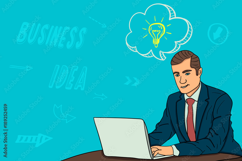 Businessman working at workplace with laptop. New business idea Businessman working at workplace with laptop. New business idea