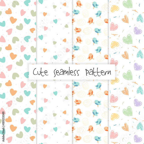 Set of seamless love pattern usefull how background or texture. Vector Illustration.