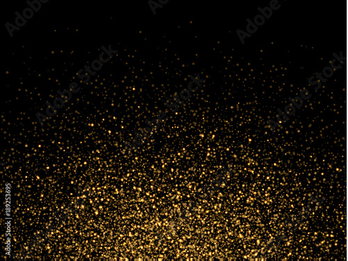 Gold glitter particles on transparent background. Golden glowing lights magic effects. Glow sparkles, vector illustration.