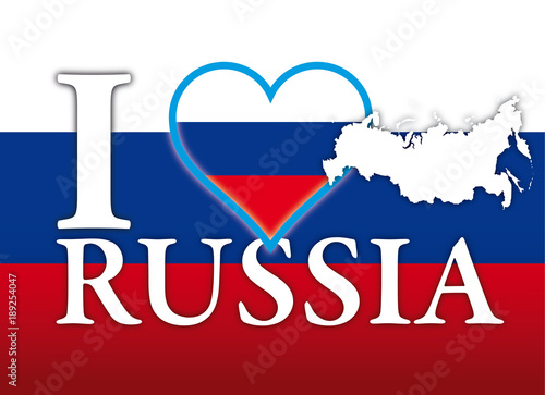 I love Russia, flag, heart and map symbols