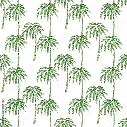 Seamless Pattern with Coconut Palm Trees. Endless Print Silhouette Texture. Ecology. Forest. Hand Drawing. Retro. Vintage Style - vector