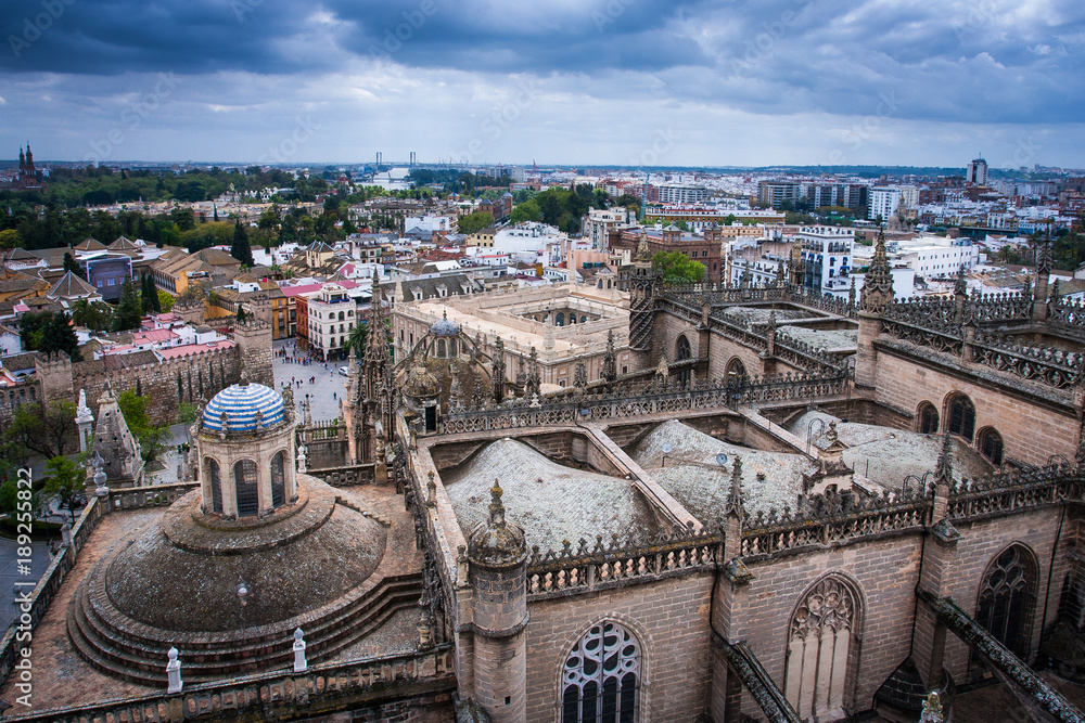 Fototapeta premium Seville, Andalusia, Spain - Aerial view of the Seville Cathedral of Saint Mary, Giralda