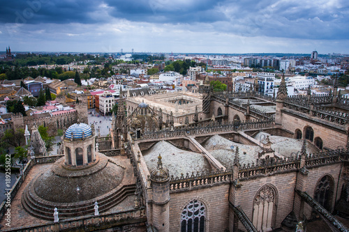 Seville, Andalusia, Spain - Aerial view of the Seville Cathedral of Saint Mary, Giralda