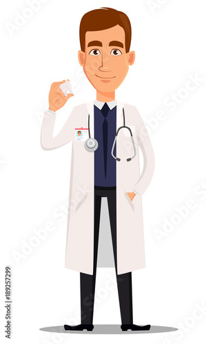 Young professional doctor dentist holding model of tooth