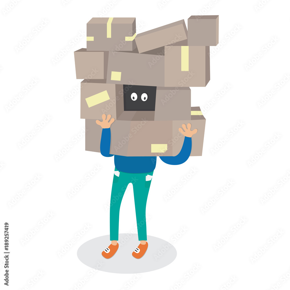 cartoon man holding a lot of boxes vector shopping illustration isolated cartoon man holding a lot of boxes vector shopping illustration isolated
