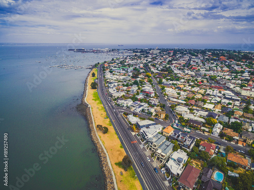 Aerial view of Williamstown coastal suburb in Melbourne  Australia