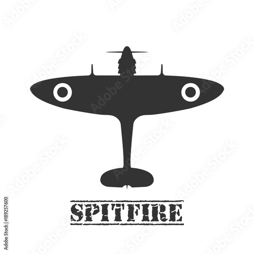 Photo World War II airplane fly machine - Supermarine Spitfire aircraft vehicle silhou