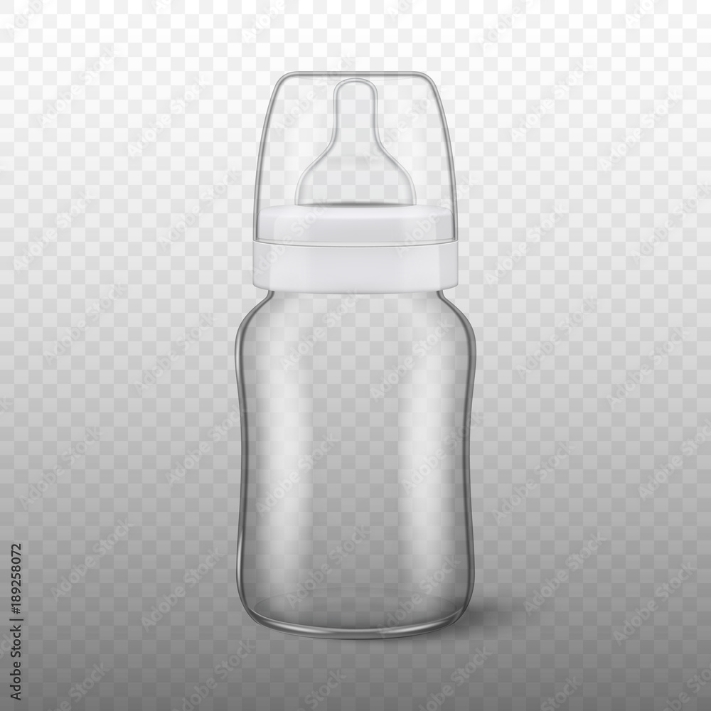 Vector realistic blank baby bottle icon with cap closeup isolated on ...