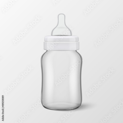 Vector realistic blank baby bottle icon closeup isolated on transparency grid background. Sterile empty milk container design template, mockup for graphics