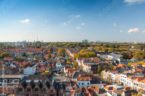 Schilderij op canvas Traditional netherlands architecture with canals from above