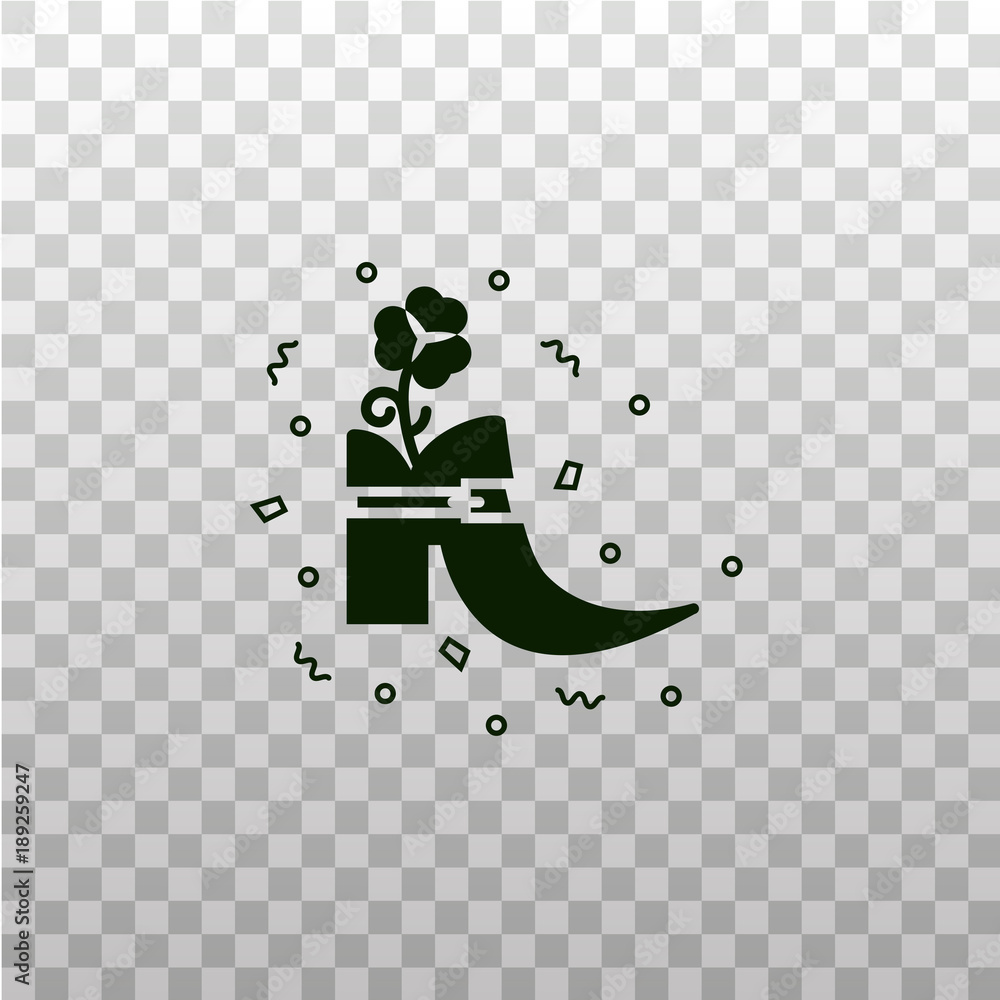 Leprechaun shoe black silhouette icon on isolated transparent background. Saint Patrick's Day and Irish culture symbol, sign, object, pictogram. Leprechaun shoe black silhouette icon on isolated transparent background. Saint Patrick's Day and Irish culture symbol, sign, object, pictogram.